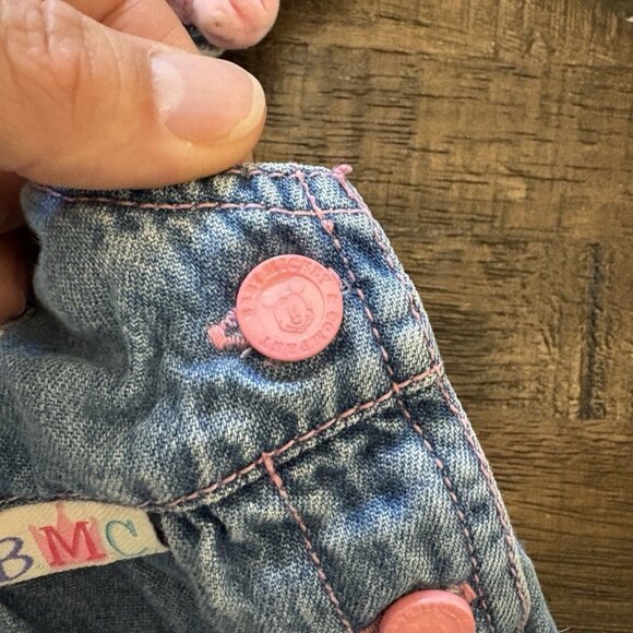 Vintage Baby Mickey Co Minnie Mouse Denim Baby Dress 12 Month Embroidered Patch - Picture 7 of 11